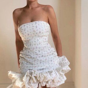 House of CB 'Serafina' WHITE FLORAL PRINT STRAPLESS DRESS